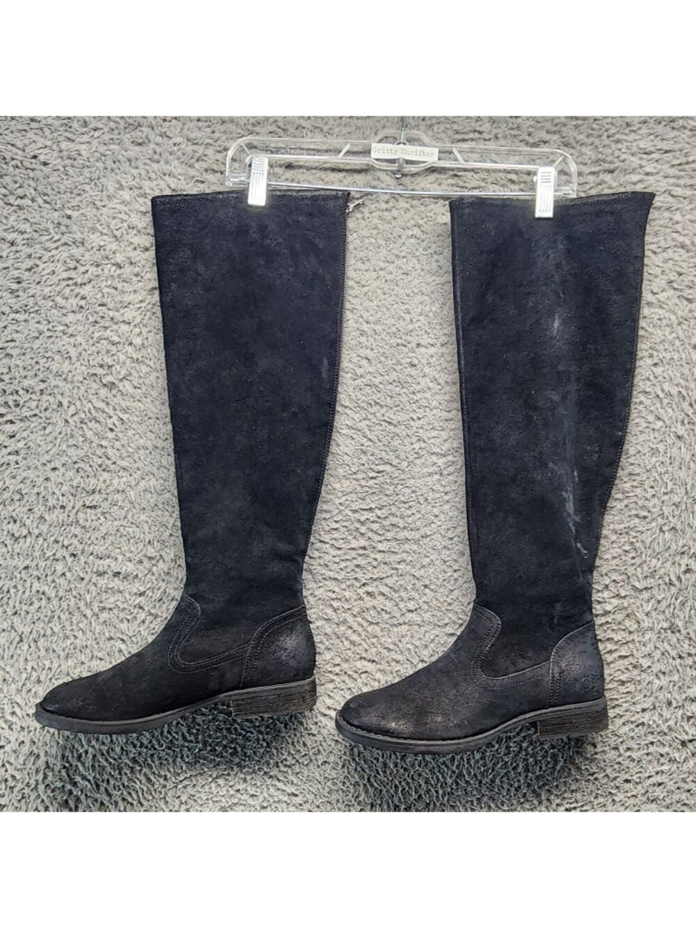 Born Shoes Womens Size 7 M Borman Black Suede Leather Knee Boots *Read*